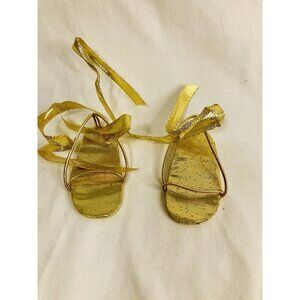 Vintage Doll Gold Lace Up Sandals 3” Long Metallic Strappy Shoes New W/O PK